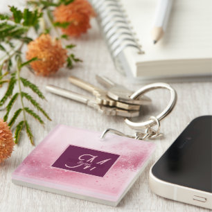 Girlie Pink Feminine abstract marble Sparkle Dust Keychain