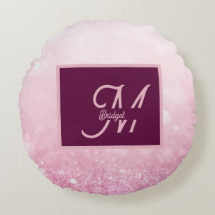 Girlie Pink Feminine Glitter Abstract gradient Round Pillow