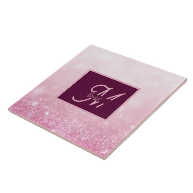 Girlie Pink Feminine Glitter Abstract gradient  Tile (Side)