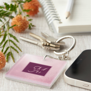 Girlie Pink Feminine Soft Sparkle Ombre monogram  Keychain