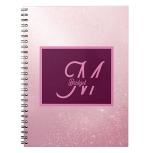 Girlie Pink Feminine Soft Sparkle Ombre monogram Notebook