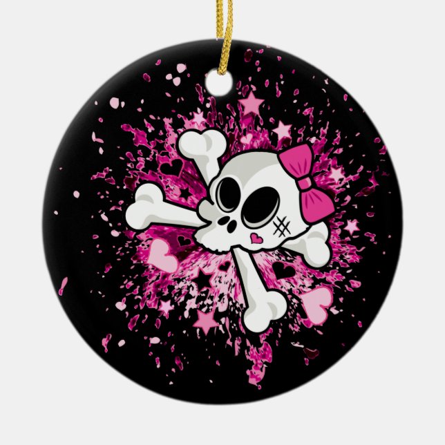 Girlie Skull Ceramic Ornament (Front)