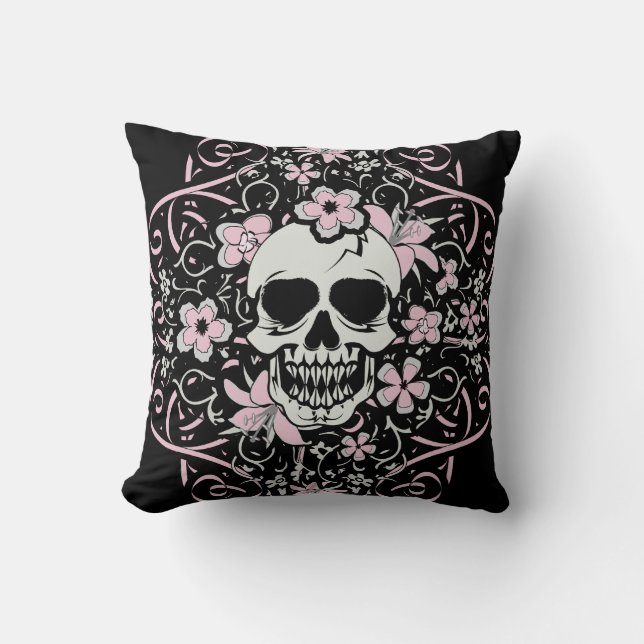 Girlie Vintage Skull Throw Pillow (Front)