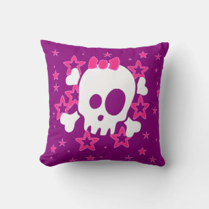Girlie White Skull Grape Colour Throw Pillow