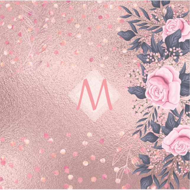Girliest Ever ROSEGOLD Blue Pink Floral MONOGRAM (Front)