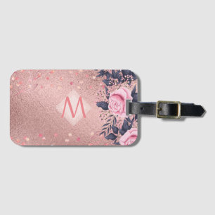 Girliest Ever ROSEGOLD Blue Pink Floral MONOGRAM Luggage Tag