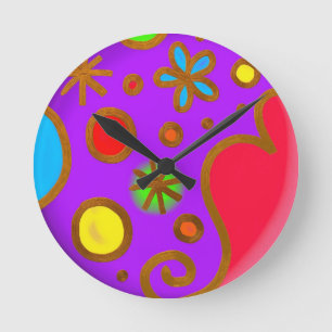 Girlish Painted Purple Red Colourful Round Clock
