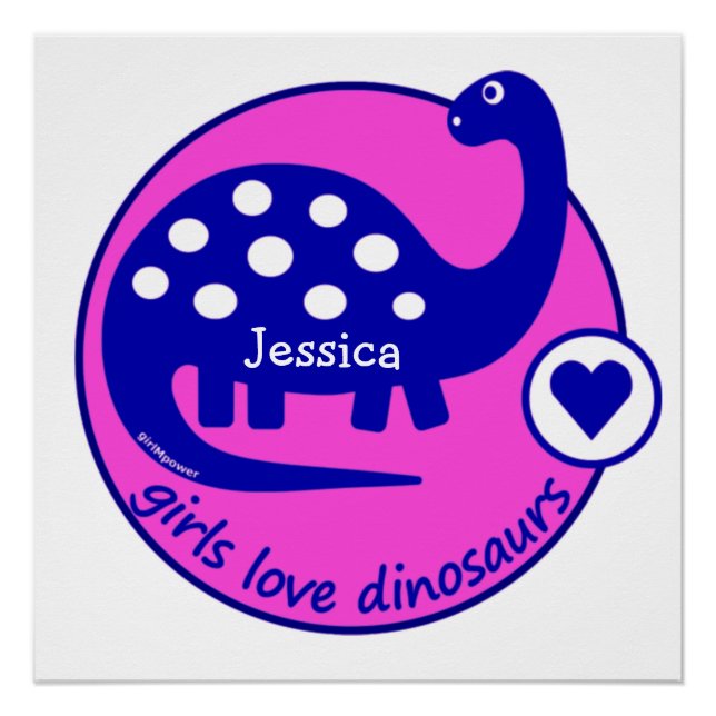 GIRLMPOWER BOLD PINK GIRL DINOSAUR CUSTOMIZED DINO POSTER (Front)