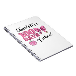 Girls 100 Days of School Pink Pencil Bow Notebook