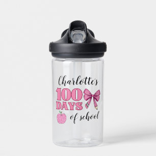 Girls 100 Days of School Pink Pencil Bow Water Bottle