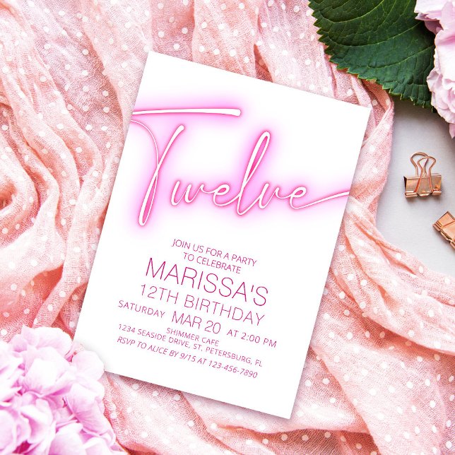 Girls 12th Neon Teen Birthday Invitation (Creator Uploaded)