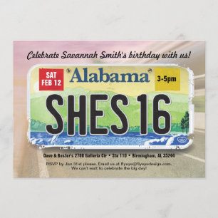Girl's 16th Bday Alabama License Invitation