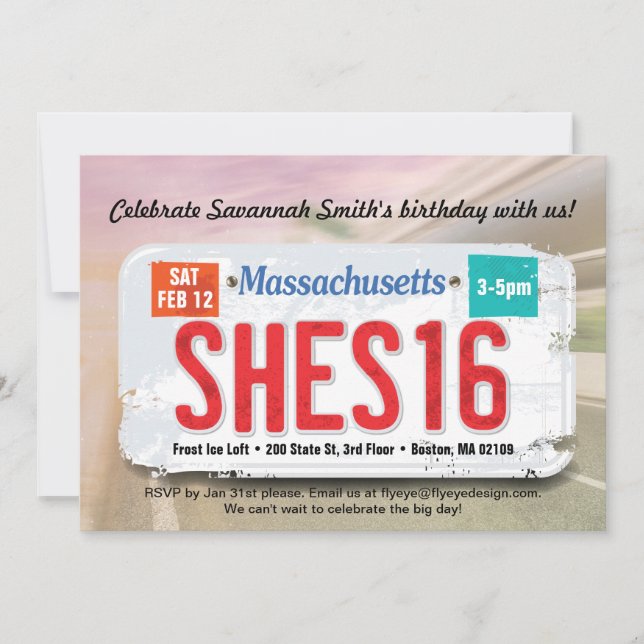 Girl's 16th Birthday Massachusetts Invite (Front)