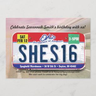 Girl's 16th Birthday Ohio License Invitation