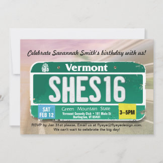 Girl's 16th Birthday Vermont License Invitation