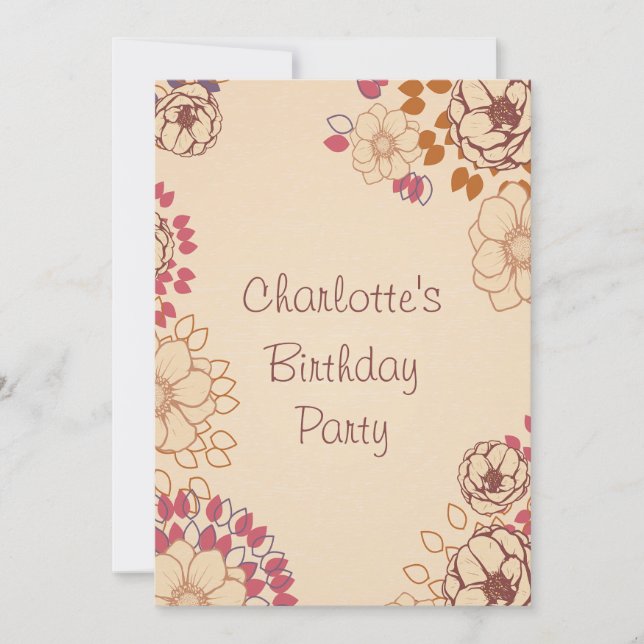 Girl's 17th Birthday Cute Modern Floral Invitation (Front)