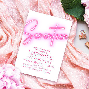 Girls 17th Neon Teen Birthday Invitation