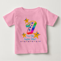 Girls 1 Year Old Super Star Shirt