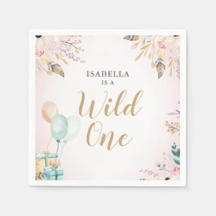 Girl's 1st Birthday Boho Flowers Wild One Napkin