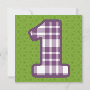 Girl's 1st Birthday Custom Name Modern Plaid V14B2 Invitation
