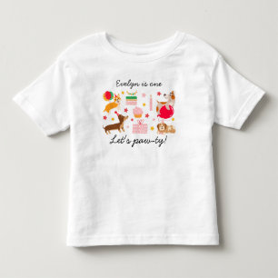 Girl's 1st Birthday Let's Pawty Cute Party Dog Toddler T-shirt