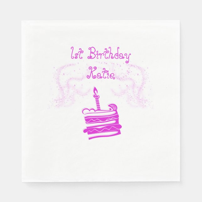 Girl's 1st Birthday Paper Napkins (Front)