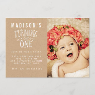 Girls 1st Birthday Personalized Number Photo Invitation