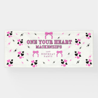 GIRLS 1ST BIRTHDAY PINK HEART VINYL 2.5'X6' BANNER