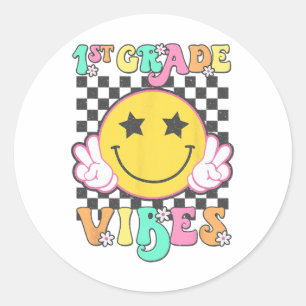 Girls 1st Grade Vibes Smile Face Byck To School Fi Classic Round Sticker