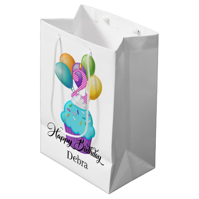 girls 2ND Birthday cupcake add name Medium Gift Bag (Front Angled)