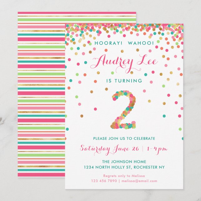 Girls 2nd Birthday Invitation birthday party (Front/Back)