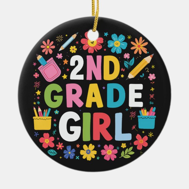 Girls 2nd Grade Girl Second Grade Back To School Ceramic Ornament (Front)