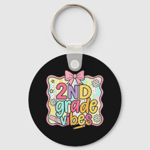 Girls 2nd Grade Vibes Coquette Preppy Back To Scho Keychain