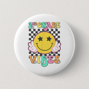 Girls 2nd Grade Vibes Smile Face Byck To School Se 2 Inch Round Button