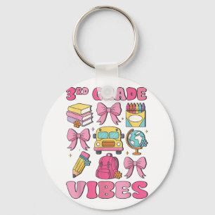 Girls 3rd Grade Vibes Coquette Bow Back To School Keychain