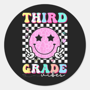 Girls 3rd Grade Vibes Smile Face Back To School Bo Classic Round Sticker