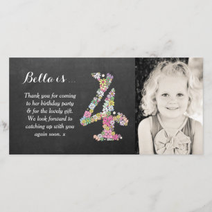 Girls 4th Birthday Floral Thank You Photo Card