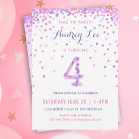 Girls 4th Birthday Fourth Birthday Confetti Party