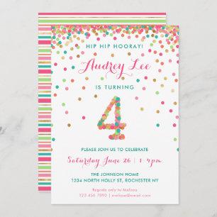 Girls 4th Birthday Invitation  birthday party