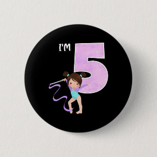 Girl's 5 Year Old Gymnast 5th Birthday Party Gymna 2 Inch Round Button