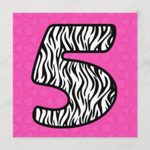 Girl's 5th Birthday Custom Name Modern ZEBRA V16H Invitation