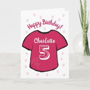 Girl's 5th birthday football/ soccer shirt card