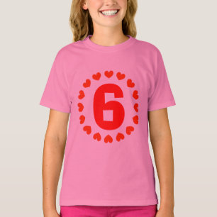 Girls 6th Birthday shirt number six with hearts