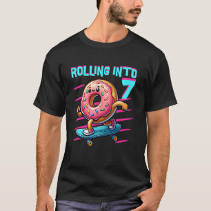 Girls 7 Year Old Birthday Skateboard and Doughnut T-Shirt