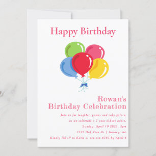 Girls 7th Birthday Seventh Birthday Balloon Party Invitation