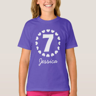 Girls 7th Birthday shirt   Age seven with hearts