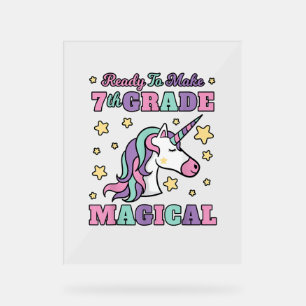 Girls 7th Grade Back To School Magical Unicorn Gif Acrylic Sign