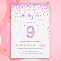 Girls 9th Birthday Ninth Birthday Confetti Party