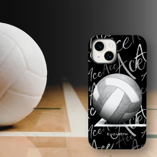 girl's ace serve grey volleyball w text pattern iPhone 14 case
