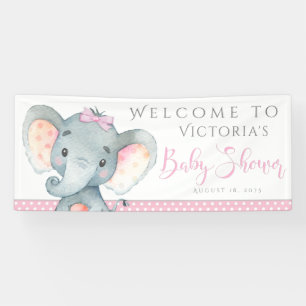 Girls Adorable Elephant Baby Shower Banners